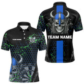 Maxcorners Blue Horned Warrior Skull Men's Dart Shirt - Personalized Name For Darts Jersey LM1506