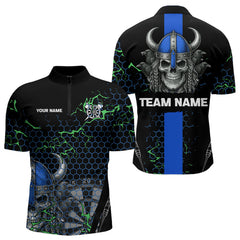 Maxcorners Blue Horned Warrior Skull Men's Dart Shirt - Personalized Name For Darts Jersey LM1506