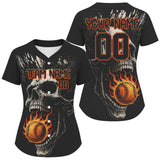 Maxcorners Custom Black Grunge Fire Flames Baseball Ball Shirt For Men Horror Baseball Jerseys LM0910
