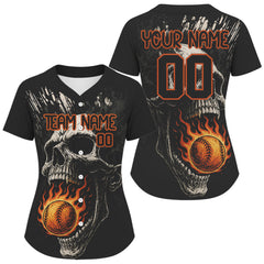 Maxcorners Custom Black Grunge Fire Flames Baseball Ball Shirt For Men Horror Baseball Jerseys LM0910