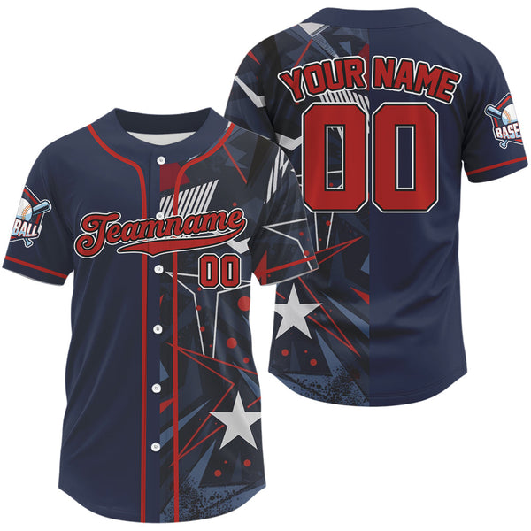 Maxcorners Custom Blue & Red Baseball Shirt Personalized Grunge Baseball Jerseys For Men LM0910