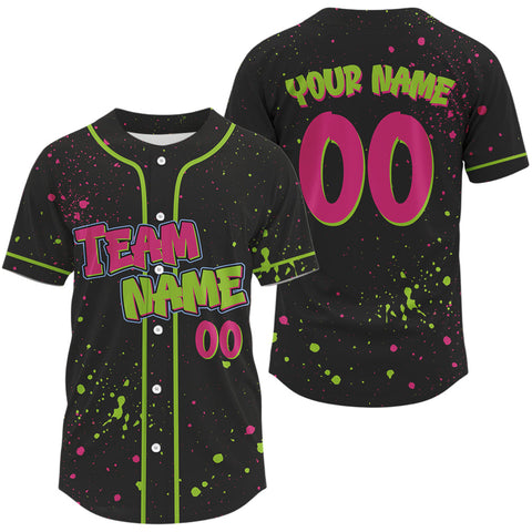 Maxcorners Custom Green Pink Grunge Baseball Shirt For Men Colorful Baseball Team Jerseys LM0910