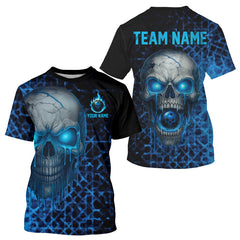 Maxcorners Custom Blue Dripping Skull Pickleball Ball League Jerseys Men Pickleball Paddle Shirts