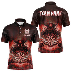 Maxcorners Custom Red Flames Skeleton Grunge Dartboard Men Darts Polo Shirt Horror Dart Jerseys TU1011