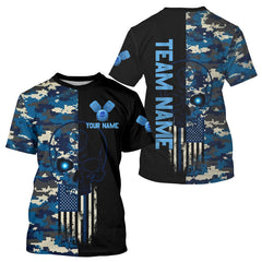 Maxcorners Custom Navy Digital Camo Skull Pickleball League Jerseys Men Skull Pickleball Paddle Shirt