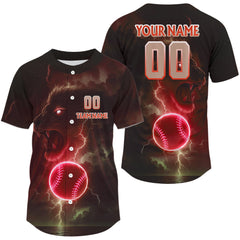 Maxcorners Personalized Red Baseball Jersey For Men Custom Lion & Lightning Baseball, Baseball Team LM2608