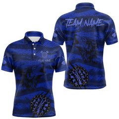 Maxcorners Custom Blue Grunge Wolf Torn Dartboard Men Darts Polo Shirt Wolf Dart League Jerseys