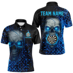 Maxcorners Custom Blue Dripping Skull Darts Polo Shirt For Men Fire Flame Skull Dart League Jerseys