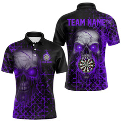 Maxcorners Custom Purple Dripping Skull Darts Polo Shirt For Men Fire Flame Skull Dart League Jerseys