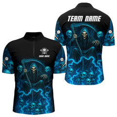 Maxcorners Blue The Reaper Men's Darts Shirt Flame Skulls Team Jersey - Custom Name For Players LM2206