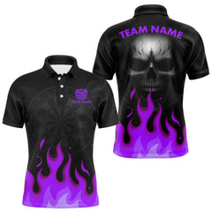 Maxcorners Flaming Dartboard Grey Skull Darts Shirt For Men - Custom Name & Team Jersey | Purple MT0708