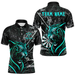 Maxcorners Men's Dart Polo Team Shirt Fierce Tiger Dartboard - Personalized Darts Team | Turquoise LM1008