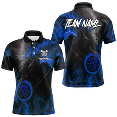 Maxcorners Custom Blue Flaming Dartboard Grim Reaper Dart Men Polo Shirt Dart Team Jerseys MT1110