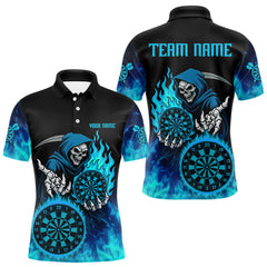 Maxcorners Custom Blue Flames Dartboard Horror Grim Reaper Dart Men Polo Jerseys Outfits Dart Shirt TU1410