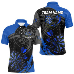 Maxcorners Personalized Men's Darts Polo & 1/4-Zip Shirt - Cracked Dartboard & Dart Arrows | Blue TU1108