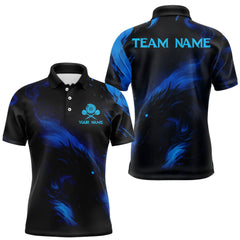 Maxcorners Personalized Black And Blue Flames Dragon Dart Polo Shirts For Men Dart Team Jerseys LM1112