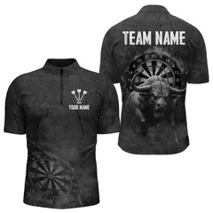 Maxcorners Custom Men's Darts Shirt With Shadow Bison & Cracked Stone Texture, Darts Jersey