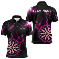 Maxcorners Custom Pink Smokes Butterfly Flame Dartboard Dart Men Polo Jerseys Dart Team Shirt TU1410