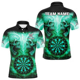 Maxcorners Electric Green Skulls & Dartboard Men's Darts Shirt - Custom Name For Players MT2306