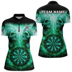 Maxcorners Electric Green Skulls & Dartboard Men's Darts Shirt - Custom Name For Players MT2306