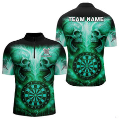Maxcorners Electric Green Skulls & Dartboard Men's Darts Shirt - Custom Name For Players MT2306