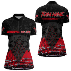 Maxcorners Barbed Wire & Grunge Dartboard Red Darts Shirt For Men - Custom Name For Players MT2306