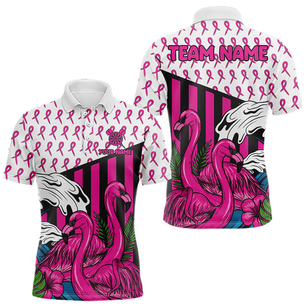 Maxcorners Custom Pink Ribbon Flamingo Dart Polo Shirt For Men Breast Cancer Awareness Dart Jerseys MT1309