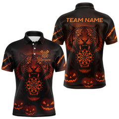 Maxcorners Custom Pumpkin Tiger Horror Halloween Dart Polo Shirt For Men Dart Tournament Jerseys MT1309