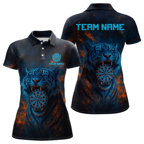 Maxcorners Custom Blue Orange Galaxy Tiger Dartboard Dart Polo Shirt For Men Dart Tournament Jerseys MT1309