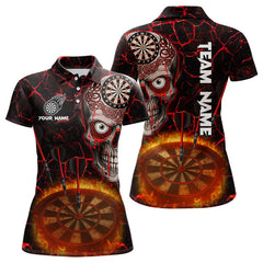 Maxcorners Dripping Skull Flaming Dartboard Men's Red Darts Shirt - Custom Name For Players MT2306