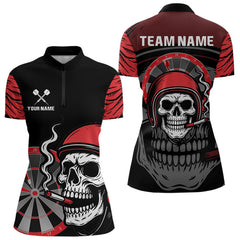 Maxcorners Smoking Skull Red Dartboard Men's Darts Shirt - Custom Name For Darts Jersey MT2306