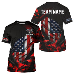 Maxcorners Custom Black And Red Patriotic Pickleball T-Shirt For Men US Flag Pickleball Jerseys MT1309