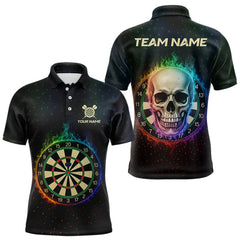 Maxcorners Custom Flames Skull Rainbow Dartboard Dart Men Polo Jerseys Colorful Dart Team Shirt LM1610