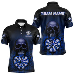 Maxcorners Black And Blue Skull Camo Heart Dartboard Darts Polo Shirt For Men Grunge Dart Jerseys MT1511