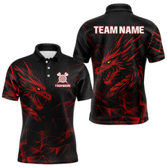Maxcorners Men’s Custom Darts Shirt With Maroon Dragons And Black Geometric Pattern
