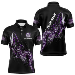 Maxcorners Custom Black And Purple US Flag Digital Camo Shark Darts Polo Shirt For Men Dart Gifts TU1911