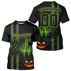 Maxcorners Custom Black And Green Halloween Lightning Baseball T-Shirt For Men Youth Baseball Shirts LM1809