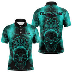 Maxcorners Custom Turquoise Skull Lightning Dartboard Dart Polo Jerseys For Men Outfits Dart Shirts LM2110