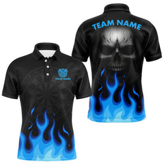 Maxcorners Blue Flaming Dartboard Grey Skull Darts Shirt For Men - Custom Name & Team Jersey LM3006