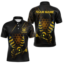 Maxcorners Custom Black & Yellow Funny Bee Gold Dart Arrow Dart Men Polo Jerseys Outfits Dart Shirts LM2110