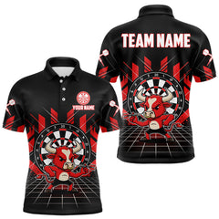 Maxcorners Custom Black And Red Geometry Funny Bull Dart Arrow Polo Dart Shirt For Men Dart Jerseys TU1911