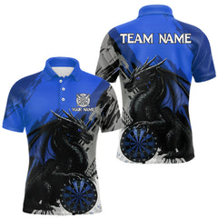 Maxcorners Blue Grunge Dragon Dartboard Custom Men Darts Polo League Shirts Dragon Dart Jerseys