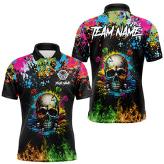 Maxcorners Custom Colorful Skull Dart Arrow Fire Flame Men Darts Polo League Shirts Dart Jerseys