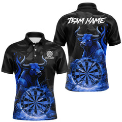 Maxcorners Blue Funny Bull Fire Flame Dartboard Custom Men Darts Polo League Shirts Dart Jerseys