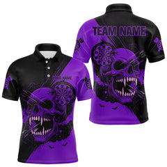 Maxcorners Custom Purple Horror Skull Smokes Dartboard Men Polo Dart Shirt Grunge Dart Jerseys