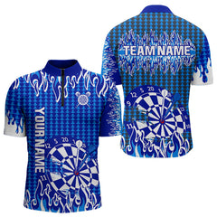 Maxcorners Blue Flames Dart Shirt For Men Dartboard Design - Custom Team & Player Name LM1625