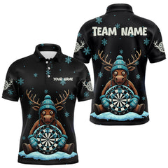 Maxcorners Custom Blue Snowflake Reindeer Ice Dartboard Men Polo Dart Jerseys Dart Gifts LM2711