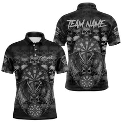 Maxcorners Grey Skull Pattern Dragon Darts League Shirt Custom Retro Skull Men Darts Polo Jersey