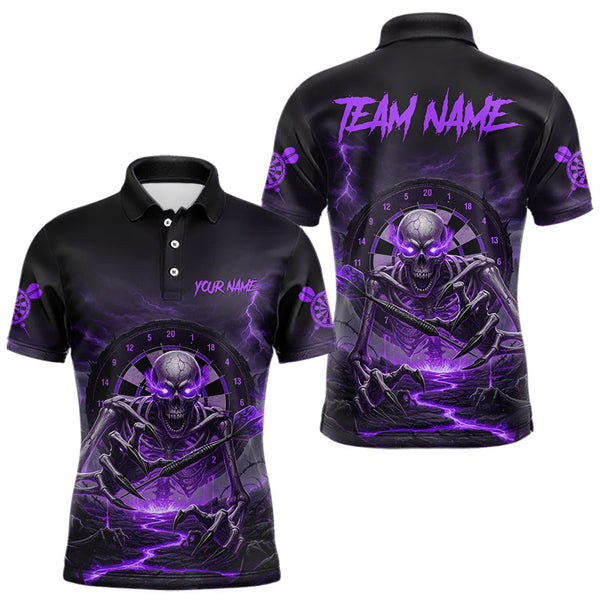 Maxcorners Lightning Purple Skeleton Dartboard Custom Mens Polo Dart Shirt Gifts For Dart Players MT2510