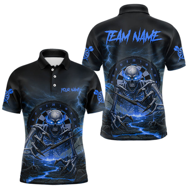 Maxcorners Lightning Blue Skeleton Dartboard Custom Mens Polo Dart Shirt Gifts For Dart Players MT2510